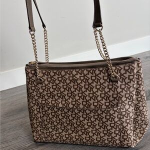 DKNY Brown Patterned Shoulder Bag